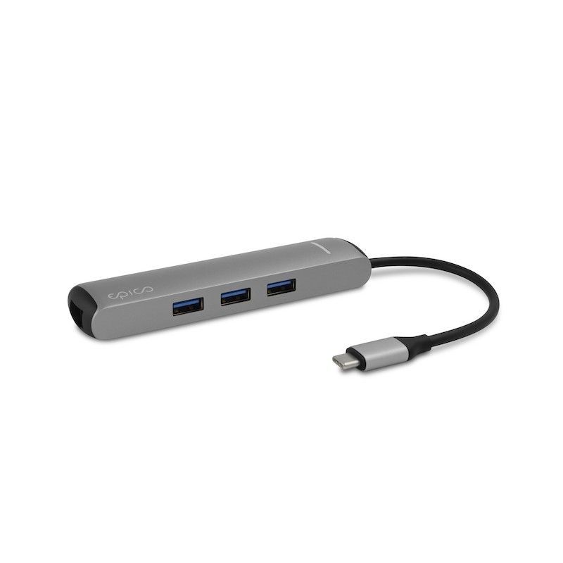 Hub Multimédia 4K HDMI, Ethernet, 3 USB 3.0 e USB-C - Prateado