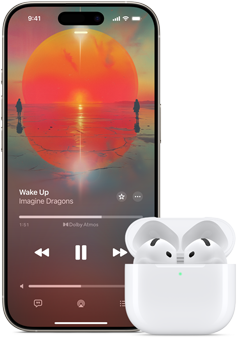 iPhone ao lado dos AirPods Pro dentro da Caixa de carregamento aberta