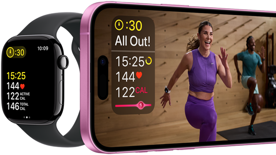 Métricas de treino no Apple Watch Series 10 e no iPhone.