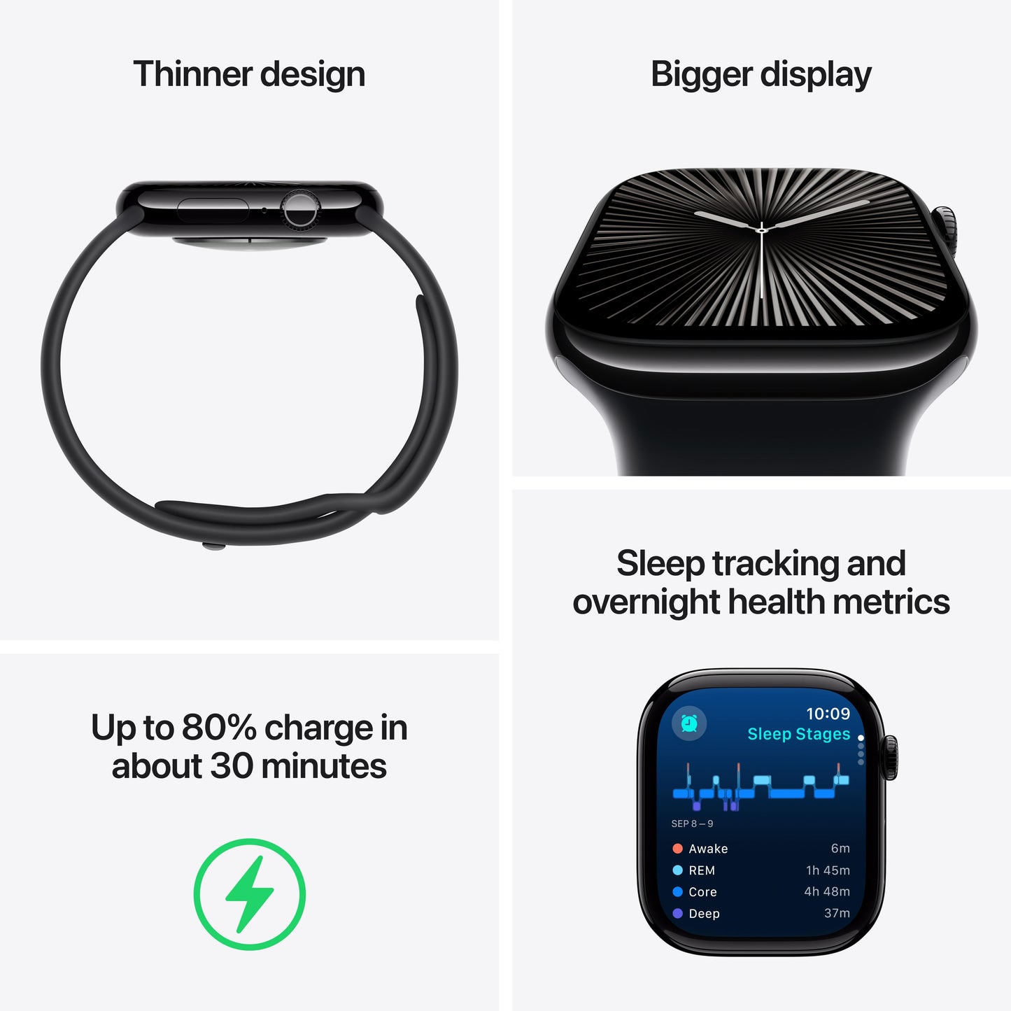 Apple Watch Series 10 GPS, Caixa em alumínio preto brilhante de 42 mm com Loop desportiva tinto