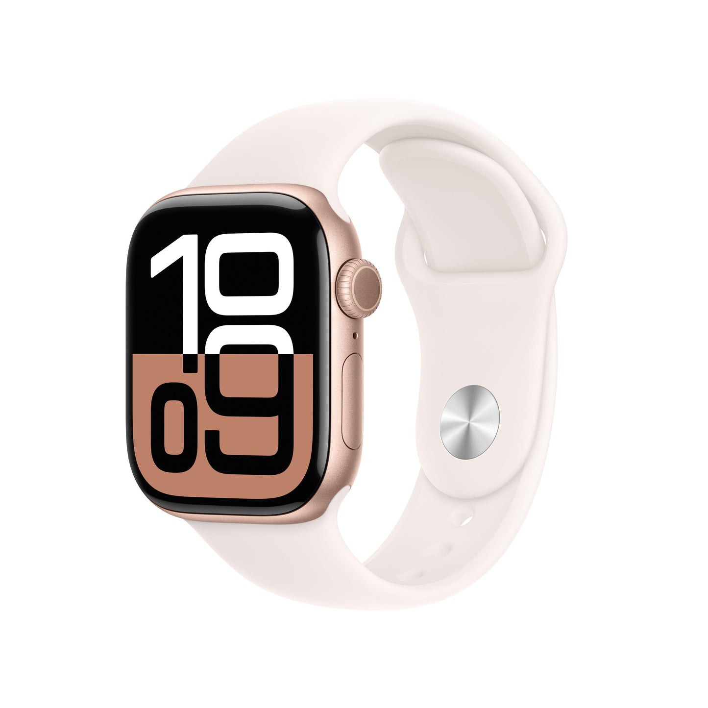 Apple Watch Series 10 GPS, Caixa em alumínio rosa‑dourado de 42 mm com Bracelete desportiva rosa leve - S/M