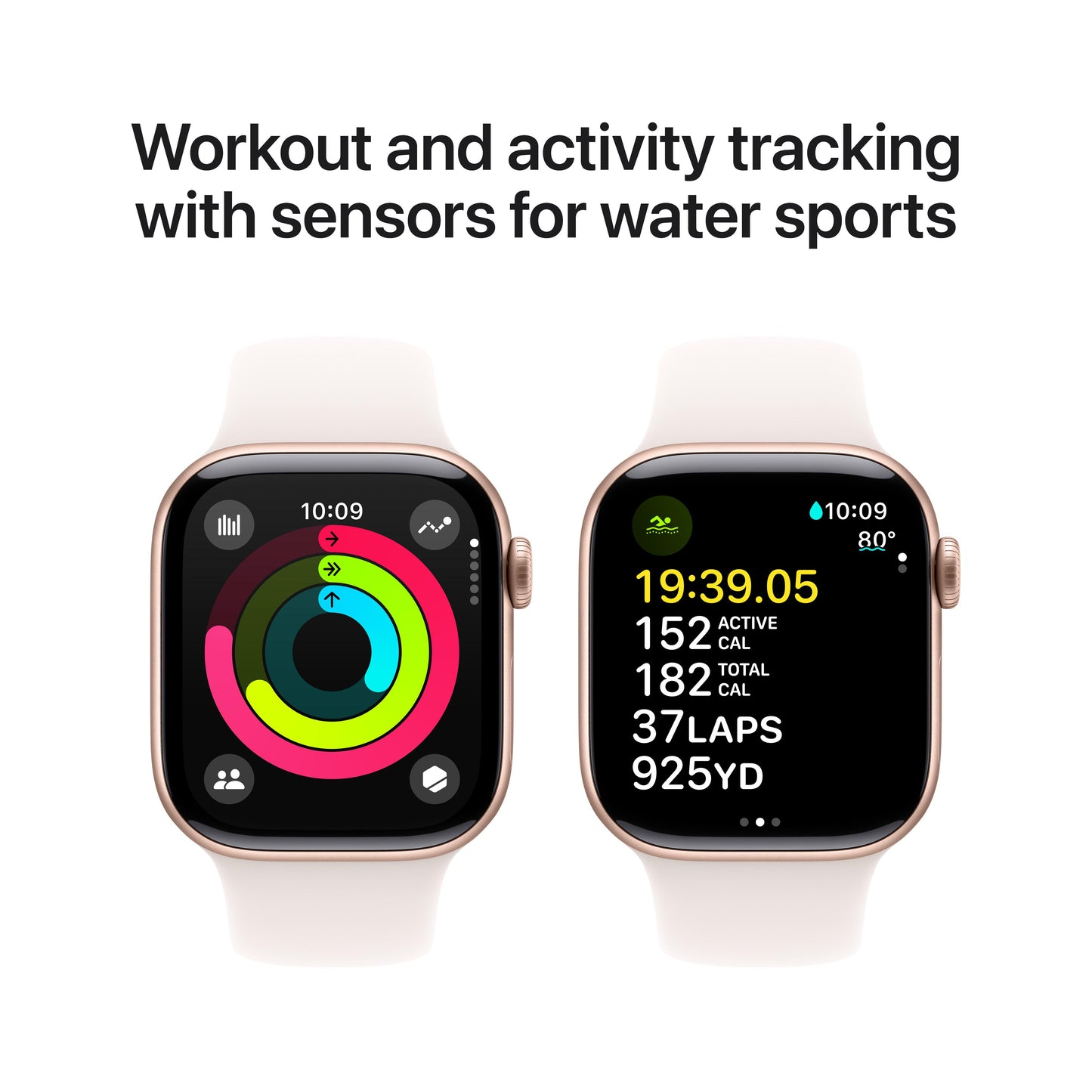 Apple Watch Series 10 GPS, Caixa em alumínio rosa‑dourado de 42 mm com Bracelete desportiva rosa leve - S/M