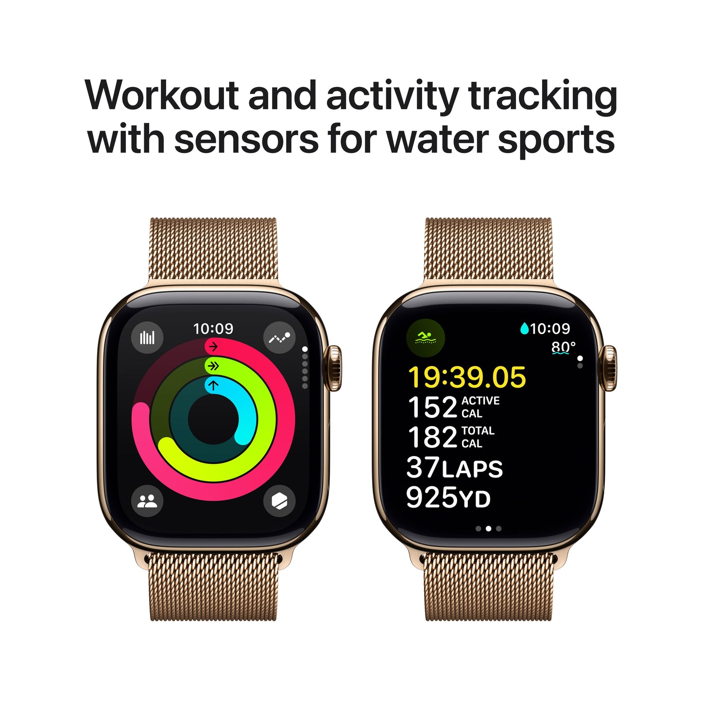 Apple Watch Series 10 GPS + Cellular, Caixa em titânio dourado de 42 mm com Loop milanesa dourada