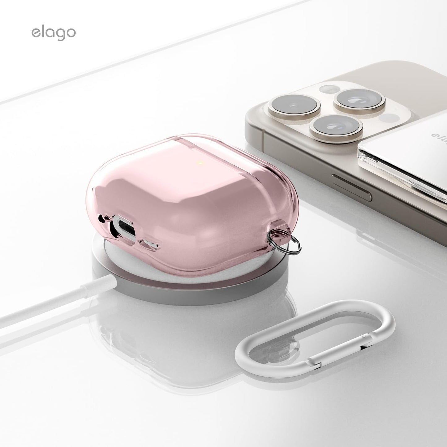 Capa para AirPods 4 TPU com mosquetão - Lovely Pink