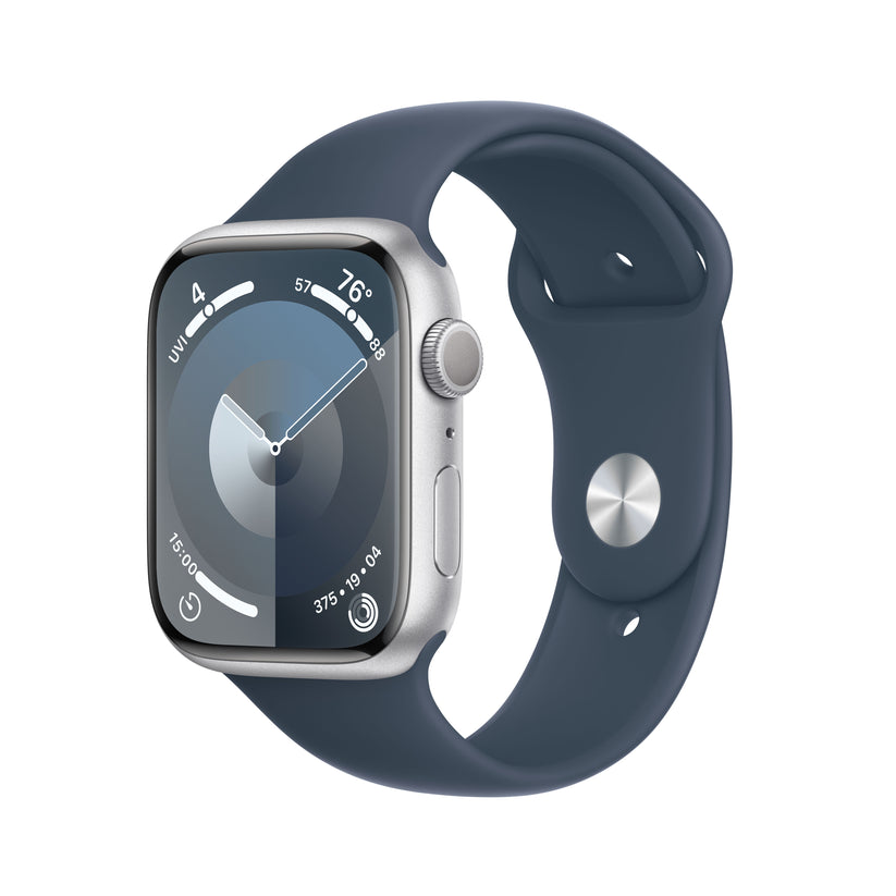 Apple_Watch_Series_9_GPS_45mm_Silver_Aluminum_Storm_Blue_Sport_Band_PDP_Image_Position-1__WWEN