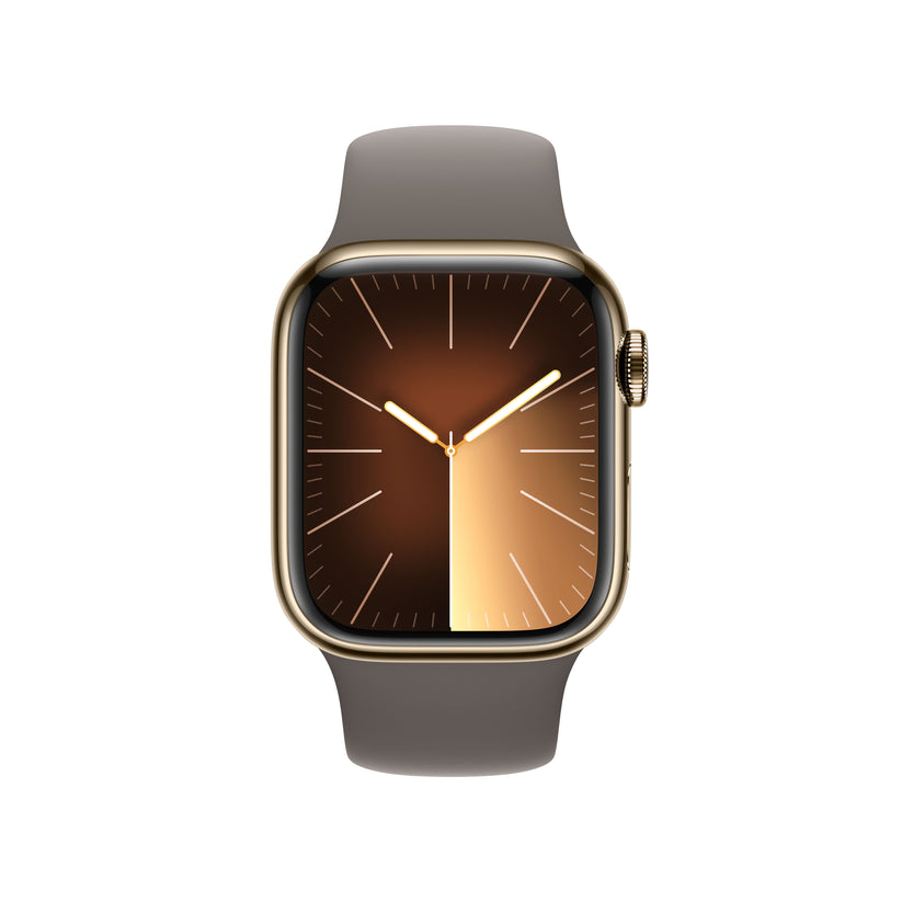 Apple_Watch_Series_9_LTE_41mm_Gold_Stainless_Steel_Clay_Sport_Band_PDP_Image_Position-2__WWEN