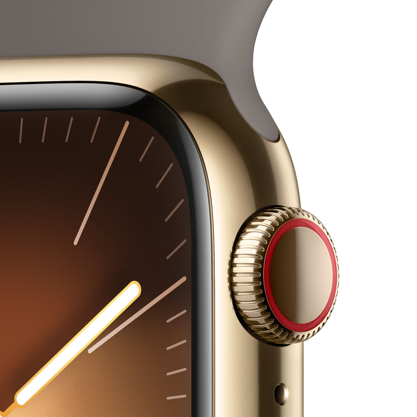 Apple_Watch_Series_9_LTE_41mm_Gold_Stainless_Steel_Clay_Sport_Band_PDP_Image_Position-3__WWEN