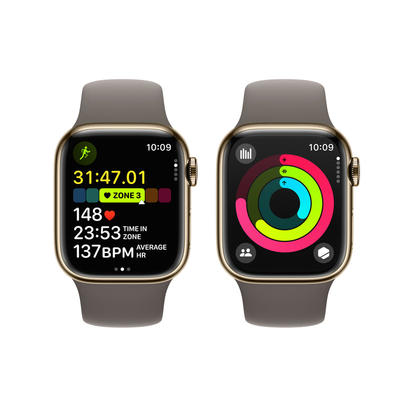 Apple_Watch_Series_9_LTE_41mm_Gold_Stainless_Steel_Clay_Sport_Band_PDP_Image_Position-8__WWEN