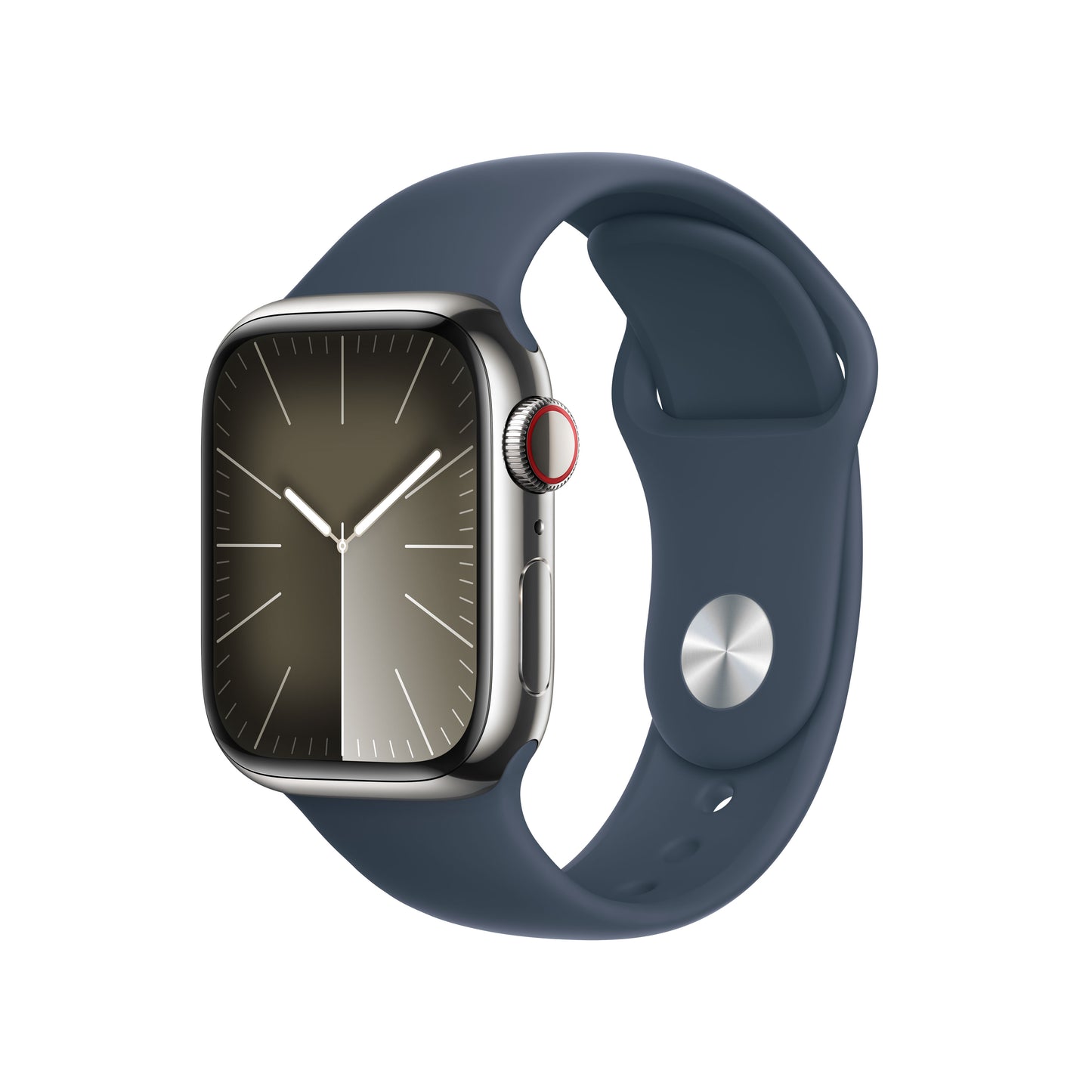 Apple_Watch_Series_9_LTE_41mm_Silver_Stainless_Steel_Storm_Blue_Sport_Band_PDP_Image_Position-1__WWEN