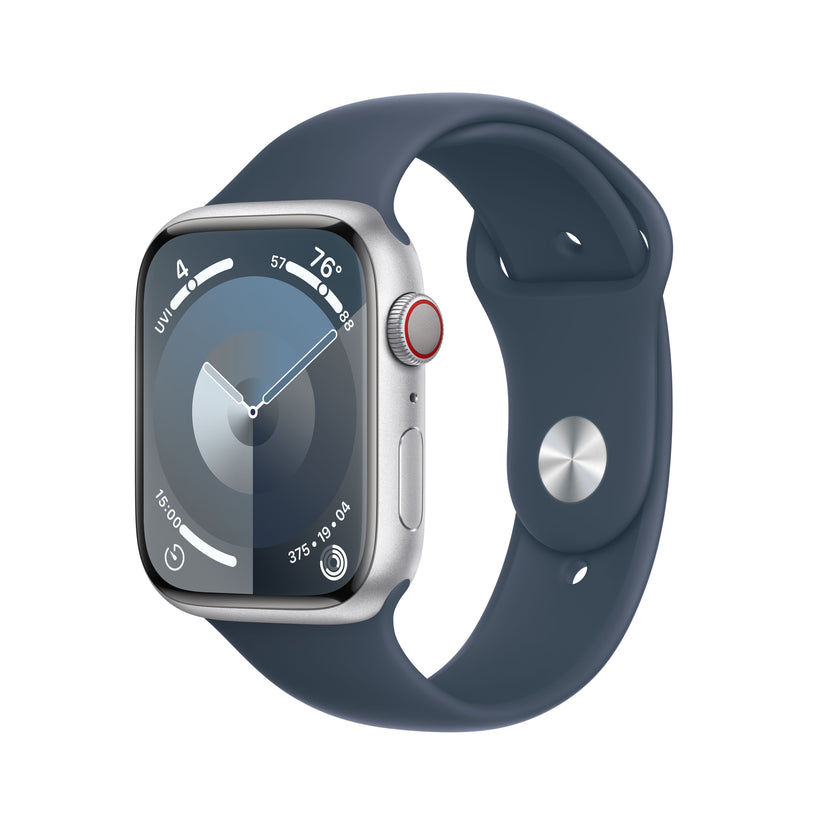 Apple_Watch_Series_9_LTE_45mm_Silver_Aluminum_Storm_Blue_Sport_Band_PDP_Image_Position-1__WWEN