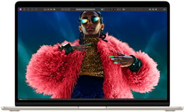 Ecrã do MacBook Air a mostrar uma imagem colorida para destacar a gama de cores e a resolução do ecrã Liquid Retina